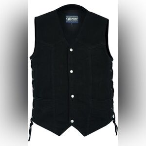 Daniel Smart Biker Vest for Men V-Shaped Neck Design Black Denim Vest